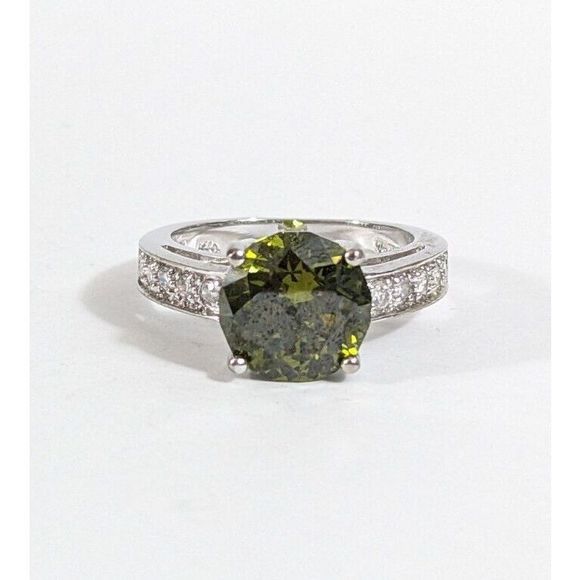 Size 7 - Green Stone 925 Sterling Silver Uncas Signed Cocktail Ring - Picture 2 of 11
